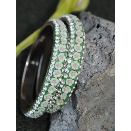 Floral Ceramic Green Diamond Bangles